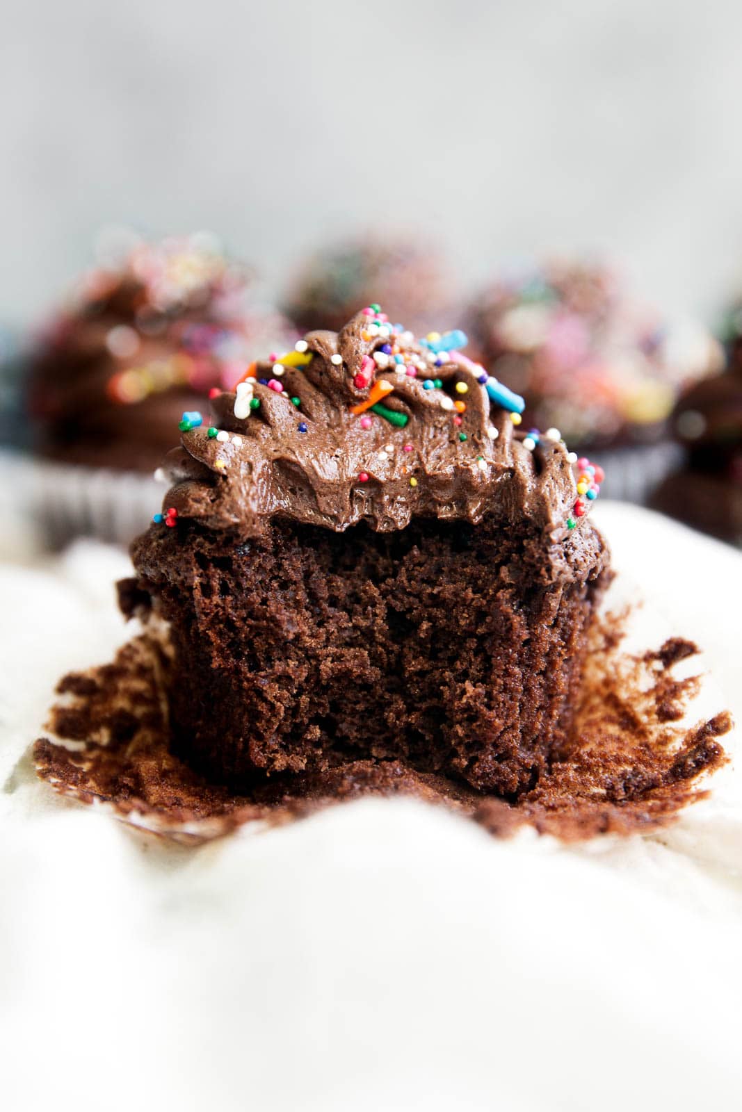 Chocolate Brownie Cupcakes with bite taken out