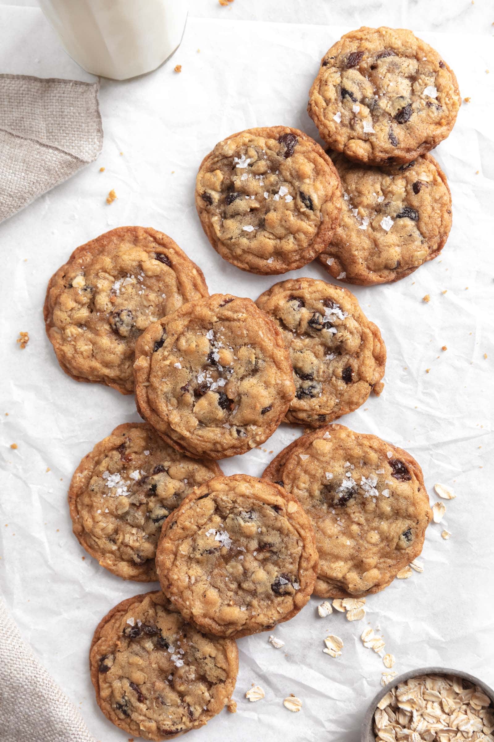 brown butter oatmeal cookies on parchment paper
