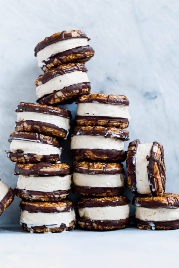 Homemade Samoas Ice Cream Sandwich Cookies. Guys this is real life and I'm so happy about it.