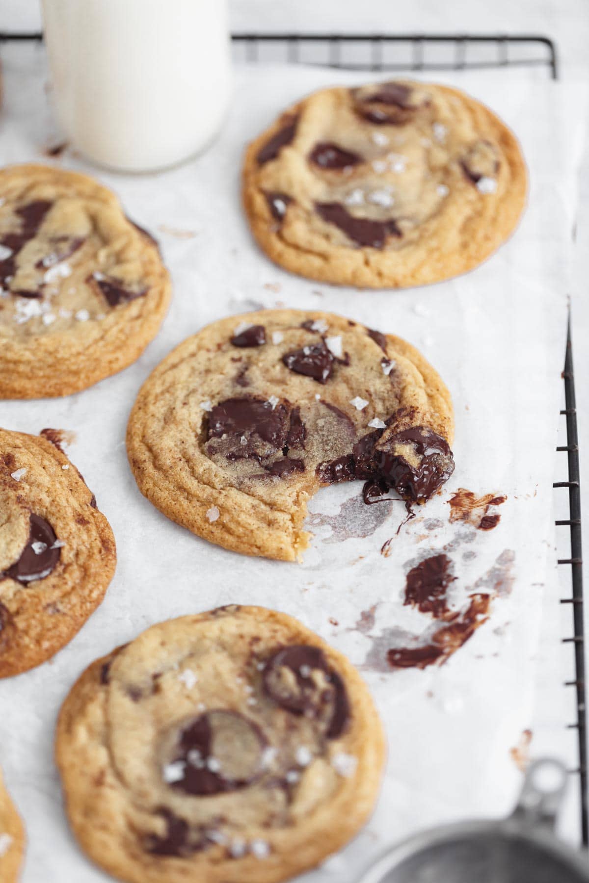 chocolate chip cookie with a bite out of it